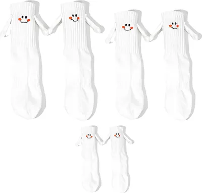 Produktbild von Magnetische Hand in Hand Socken, 3 Paare Smiley Gesicht Eltern-Kind Socken, Geeignet Elterngeschenke, Lustige Alberne Geschenke, 3D-Puppen-Paar-Socken, Freundschaftssocken für Frauen, Männer