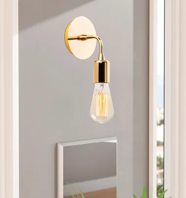 Image de Opviq, applique murale en fer, dorée, 12 cm de diamètre, 20 cm de hauteur | Douille E27, 40 W max. | IP20, design industriel, idéale pour les intérieurs modernes et les bureaux.