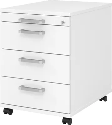 Produktbild von bümö office Rollcontainer - 3 Materialschubladen - Nachbildung: Weiß, Griff: Chromgriff (Metall)