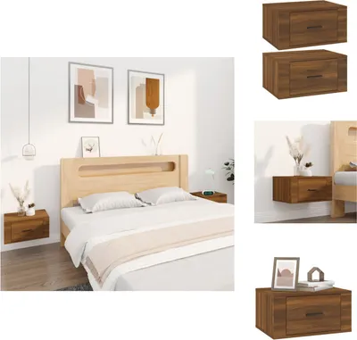 Produktbild von vidaXL Wand-Nachttische 2 Stk. Braun Eichen-Optik 50x36x25 cm -  Nachttische