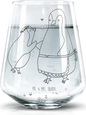Produktbild von Mr. & Mrs. Panda Glas Pinguin mit Kind - Transparent - Geschenk, Vorbild Mama, Mutter, Muttertag, Trinkglas, Tumbler, Familie, Pinguine, Becherglas, Mutti, Trinkgefäß