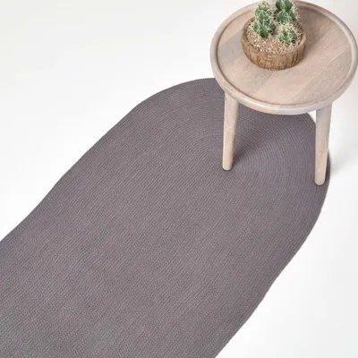 Image de HOMESCAPES Tapis tissé main tressé gris, 66 x 200 cm