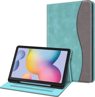 Produktbild von Fintie Hülle für Samsung Galaxy Tab S6 Lite 10.4 2022/2020 SM-P610/P613/P615/P619, Soft TPU Rückseite Gehäuse Schutzhülle mit S Pen Halter und Dokumentschlitze, Jeansoptik Türkis