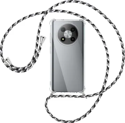 Produktbild von Handykette Backcover-Schutzhülle mit Band (Metall silberfarben) für ZTE Blade A73 5G (6.52'') - schwarz/grau/weiß