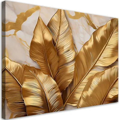 Produktbild von Feeby - Leinwand Bilder - Goldene Blätter Abstrakt - 45x30 cm - Deko Wohnzimmer - Wandbilder Schlafzimmer - Deko Aesthetic - Wand Deko - Leinwand Groß - Deko Zimmer - Leinwandbilder XXL