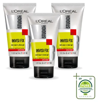 Produktbild von 3 x L'Oréal Paris Studio Line Invisi Fix 24h Clear & Clean Haargel 150 ml - Großpackung - 3 Stücke