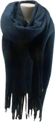 dunkelblaue Fransenschal mit Glitzerfäden