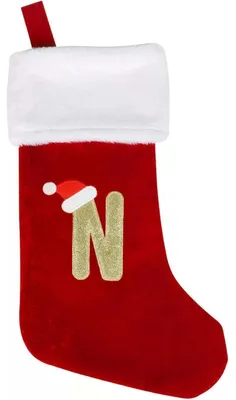 Image de Chaussette de Noël à suspendre, personnalisée, rouge, en coton et en peluche, 53,3 cm
