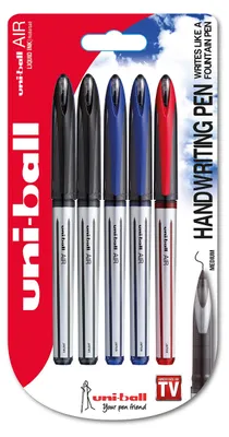 Imagen del producto de uni-ball 153544674 UB-188-L, bolígrafo Air, tinta Super, resistente a la falsificación, punta de pluma, paquete de 5 unidades, /rojo/azul
