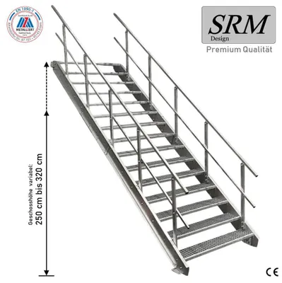 Immagine prodotto di scala in acciaio a 15 gradini con ringhiere su entrambi i lati Larghezza 100 cm Altezza del piano 250-320 cm