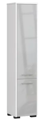 Zdjęcie produktu dla Szafka łazienkowa wolnostojąca: dwoje drzwi, pięć półek, kolor: biały | metaliczny połysk, wymiary szafki: szer. 30 cm, wys. 140 cm, gł. 30 cm
