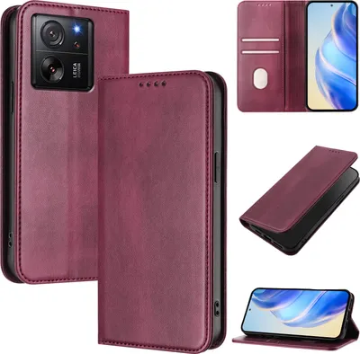 Immagine prodotto di Custodia per Xiaomi 13T / 13T Pro, custodia in pelle vintage con protezione RFID, slot per schede, supporto Rosso
