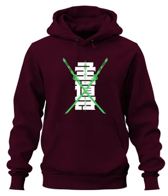 Obrázok produktu pre Mikina s kapucňou, štýl cyberpunk, s motívom samuraja a katany, farba bordová, veľkosť XXL