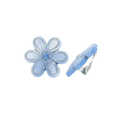 Produktbild von Clip Ohrring 30mm Blüte hellblau-transparent-silber matt Kunststoff-Bouton hellblau-pastellfarben 30mm