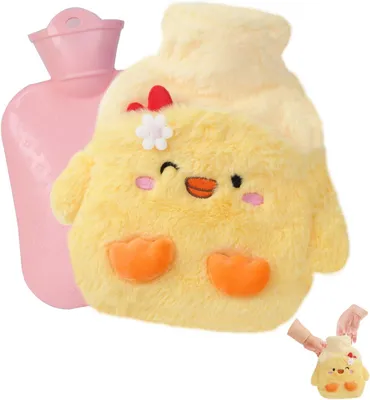 Produktbild von Wärmflasche mit Plüschbezug, 400 ml, Entenmuster, für Nacken- und Schulterschmerzen