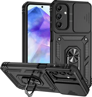 Produktbild von Samsung Galaxy A55 Hülle - Coverup Armor Ring Ständer Back Cover mit Kamera Schutz - Schwarz