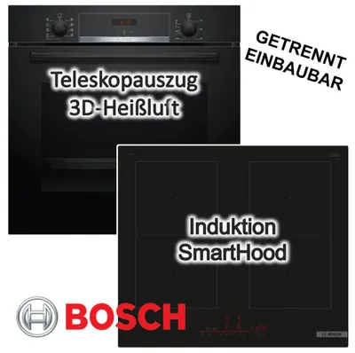 Produktbild von Herdset BOSCH Backofen EcoClean Direct + Induktionskochfeld PowerBooster autark 60 cm