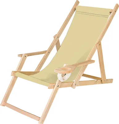 Holz Liegestuhl Klappbar Klappliegestuhl mit Armlehne und Getränkehalter Strandstuhl Motiv Ecru Beige [119]