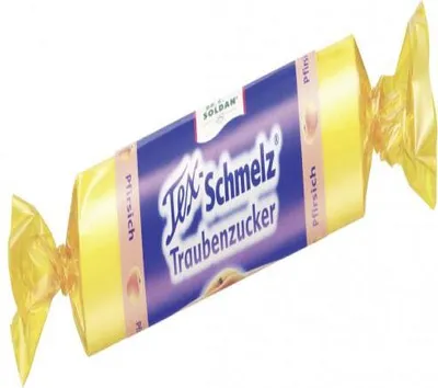 Produktbild von Soldan Tex Schmelz Traubenzucker Pfirsich Rolle 33 g