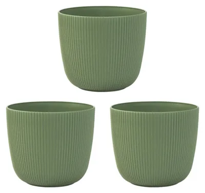 Produktbild von 3 x Blumentopf mit Drainagesystem Pflanzkübel Rund Ø 29 cm Moosgrün