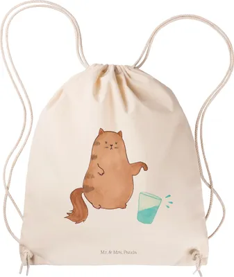 Produktbild von Mr. & Mrs. Panda Turnbeutel Katze Wasserglas - Transparent - Geschenk, Katzen, Beutel Rucksack, Cats, Lustig, Jutebeutel, Drawstring Bag, Cat, Sportbeutel, wander