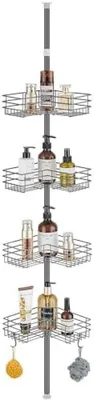 Produktbild von PromoHome® Teleskop-Duschregal mit 4 Aufbewahrungskörben – Verstellbarer Badorganizer, höhenverstellbar 85-326 cm, Leigrau
