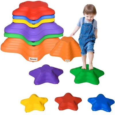 Image de Outsunny Pierres de rivière, lot de 6 pierres de passage, jeu d'équilibre pour les 3-8 ans, multicolore