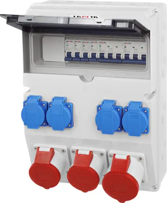 Produktbild von Baustromverteiler Wandverteiler CEE Dose 32A 2x 16A 5P 4x 230V Steckdose Komplett LS-Schalter