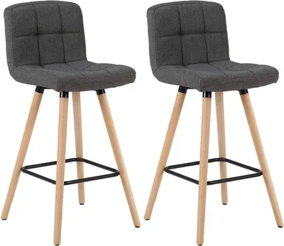 Immagine prodotto di Sgabello da bar alto - Grigio scuro - Tessuto di lino - Schienale ergonomico - Altezza seduta 70 cm - Set di 2 - Per cucina, bar, home office
