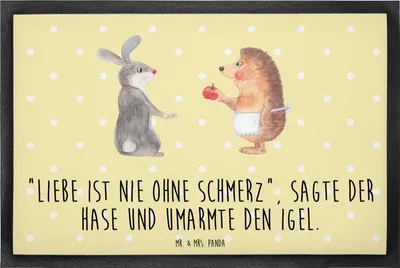 Produktbild von Mr. & Mrs. Panda Bodenvorleger Hase Igel 60 x 90 cm - Gelb Pastell - Geschenk, Türvorleger, Fußabstreifer, Schmutzfangmatte, Schmutzmatte, Liebe Spruch, und, Herzschmerz