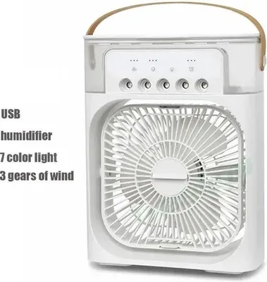 Image de Ventilateur portable 3-en-1 avec humidificateur et refroidisseur d'air, 3 vitesses, 10 W, réglable, éclairage LED