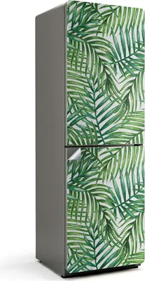 Produktbild von Blätter in einem tropischen Muster – Kühlschrank Aufkleber – Klebefolie Kühlschrank – Kühlschrank Dekor – Kühlschrankfolie selbstklebend – Küchen Dekoration – 60x180 cm