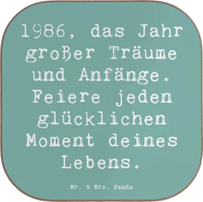 Produktbild von Mr. & Mrs. Panda Tischuntersetzer Spruch 1986 Geburtstag - Meeresbrise - Geschenk, Coaster, Untersetzer Gläser, glückliche Momente, Happy Birthday, für, Neuanfänge, Alter