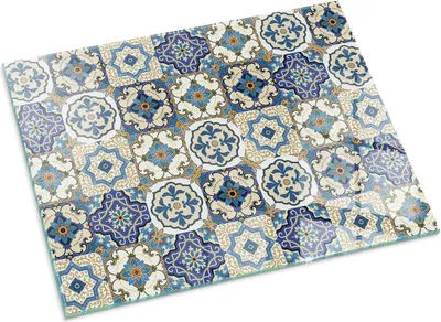 Produktbild von Mosaikmuster mit Blumen – Glasbodenplatte für – Kaminofen – Kaminplatte Glas – Schutzglas – Funkenschutzplatte –Glasbodenplatte Feuerfeste – Hitzeschutzplatte – Bodenschutz aus Glas – 80x60 cm