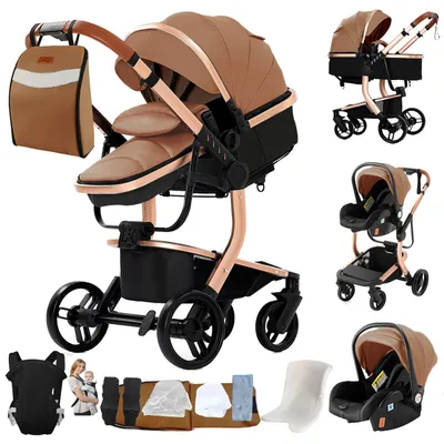 Immagine prodotto di Passeggino 3-in-1 - Passeggino combinato - Compatibile con ovetto - Pieghevole - Tessuto in lino - Portata superiore a 20 kg - Marrone