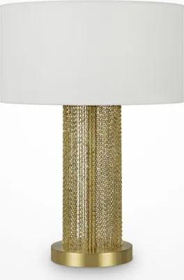 Produktbild von Tischleuchte Stoff Edelstahl E27 47 cm hoch in Gold Weiß rund Modern