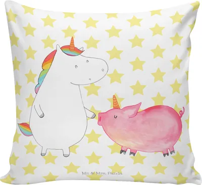 Produktbild von Mr. & Mrs. Panda Sofakissen Einhorn Schwein - Weiß - Geschenk, kissen bedruckt, Zierkissen, 40x40, Polsterkissen, Unicorn, Schweinchen, Freundin, Dekokissen, Kuschel