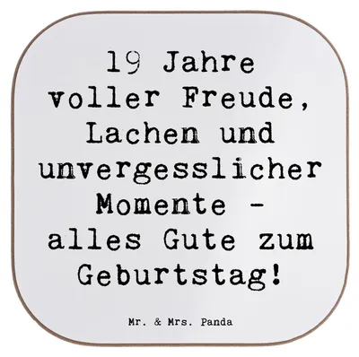 Produktbild von Mr. & Mrs. Panda Tassen Untersetzer Spruch 19. Geburtstag Freude - Weiß - Geschenk, Coaster, Geburtstagsgeschenke, liebevolle Botschaft, gläseruntersetzer, Alter