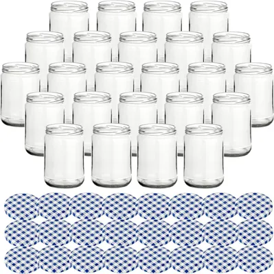 Immagine prodotto di set di 24 barattoli da conserva 580 ml classic con coperchio a vite a quadretti blu BLUESEAL - Barattoli da conserva con tappo a vite TO82 - Barattoli da conserva vuoti