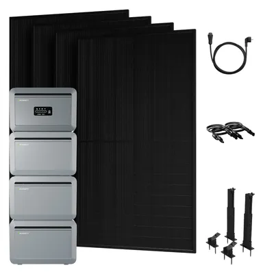 Produktbild von Powerness Balkonkraftwerk mit Speicher: Growatt NEXA 2000 Speicher und 3x NEXA2000E Erweiterungsakku, 4x 500W Module & 4x Flachdach-Halterung