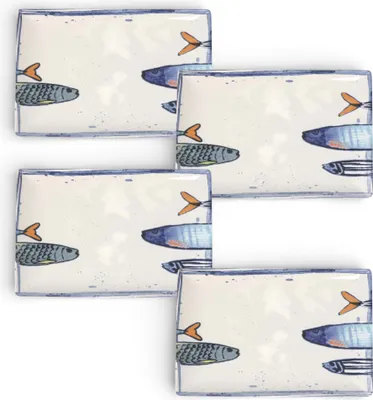 Produktbild von Teller mediterran Sardinen-Motiv 2.0 | Maritime Servierplatte 30x 20cm