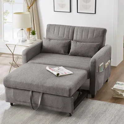 Zdjęcie produktu dla Sofa rozkładana Sweiko z funkcją spania] Dwuosobowa rozkładana sofa, rozkładana konstrukcja, elegancki i nowoczesny, współczesny styl, trzystopniowa regulacja oparcia, oddychająca tkanina bawełniano-lniana