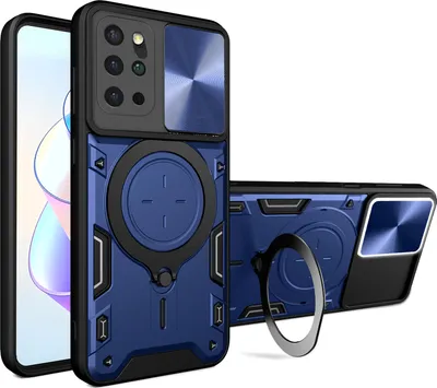 Produktbild von Handyhülle für Samsung Galaxy S20+ Dual-Layer Stoßfest Rüstung Hülle mit Dia Kameraschutz und Kreisförmig Ring Ständer Blau