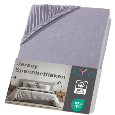 Produktbild von NYVI Jersey Spannbettlaken DreamScience 140x200 - 160x200 cm grau für Matratzen bis 22 cm Höhe - Weich & Anschmiegsam, Rundumgummizug, Bügelfrei