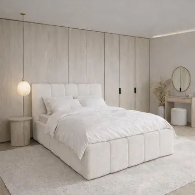 Produktbild von Polsterbett CLOUDY mit Bettkasten|Bett 200x200|Doppelbett mit Stauraum und Lattenrost|Boxspringbett-Optik|ohne Matratze|Schlafzimmer - Hellcreme