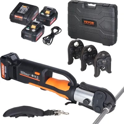Produktbild von VEVOR Presswerkzeug und Akku-Set, Pro Presswerkzeug, elektrisches Rohrcrimpwerkzeug mit V15-, V22-, V28-Backen, Presswerkzeug-Set mit 2 Stück 18-V-4,0-Ah-Akku, Schnellladegerät und Tragetasche