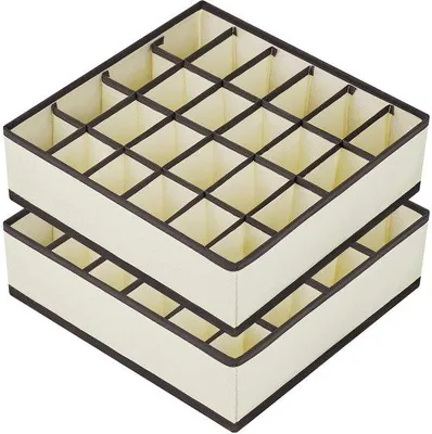 Produktbild von Unyqoos® Faltbarer 24-Fächer Aufbewahrungsbox für Unterwäsche, Socken & Accessoires, Polyester-Vlies, Beige, 30×30×9 cm, 2er-Set