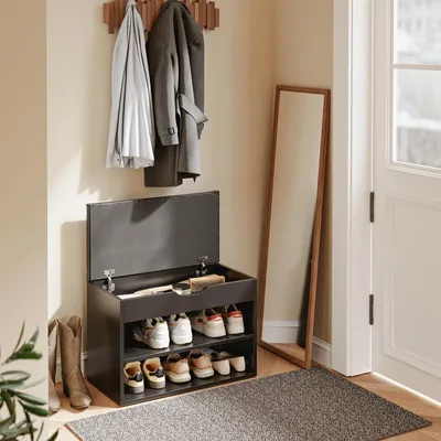 Produktbild von SoBuy Schuhbank mit Sitzfläche Schuhregal mit Sitzbank Schuhbank mit Stauraum 3-in-1 für Kleine Wohnungen Eingangsbereich Flur Schlafzimmer FSR25-SCH