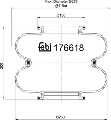 Produktbild von FEBI BILSTEIN Luftfederbalg 176618 200mm 200mm 130mm 250mm 1,4kg