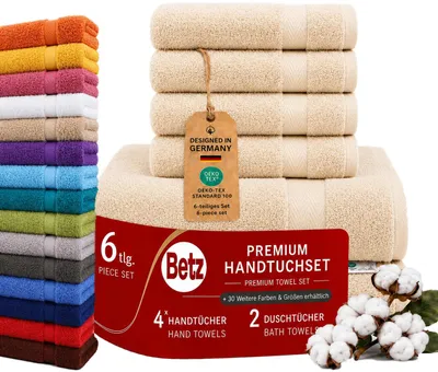Produktbild von Betz 6er Handtuch Set Premium – 4 Handtücher 50x100 cm – 2 Duschtücher 70x140 cm - 100% Baumwolle – Frottee Handtücher für Bad, Gäste & Alltag- beige